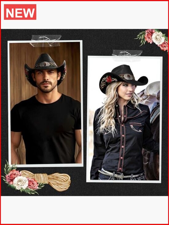 Straw Embroidered Western Cowboy Hat with Adjustable Fit main image 3